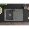 Mexen Bruno chiuvetă de granit cu un compartiment, cu picurător și baterie de bucătărie Elia, gri - 6513-71-670101-70