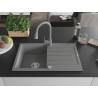 Mexen Bruno chiuvetă de granit cu 1 compartiment cu scurgător și baterie de bucătărie Elia, gri - 6513-71-670101-71