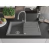 Mexen Bruno chiuvetă din granit cu 1 compartiment cu scurgător și baterie bucătărie Elia, gri - 6513-71-670101-71