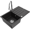 Mexen Bruno chiuvetă de bucătărie din granit cu 1 compartiment, cu picurător și baterie Elia, negru/argintiu metalizat