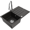 Mexen Bruno chiuvetă de granit cu 1 compartiment cu scurgător și baterie bucătărie Elia, negru/auriu metalizat