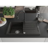 Mexen Bruno chiuvetă granit 1-cameră cu scurgător și baterie de bucătărie Elia, negru/auriu metalic - 6513-75-670101-70