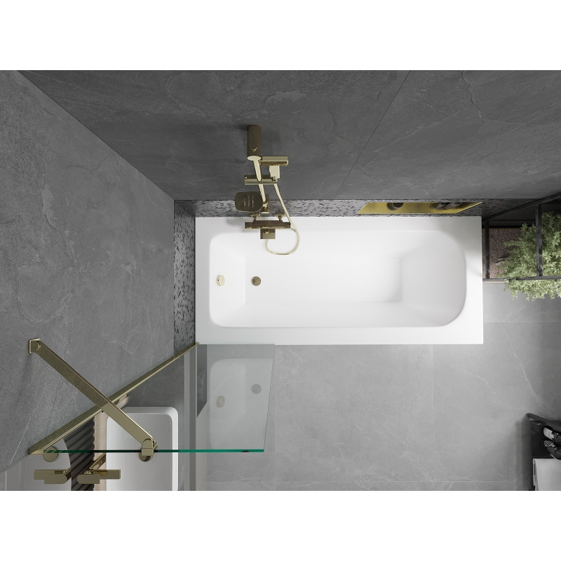 Mexen Vega 160 x 70 cm-es téglalap alakú kád burkolattal és 1 szárnyas, 50 cm-es paraván, átlátszó, arany