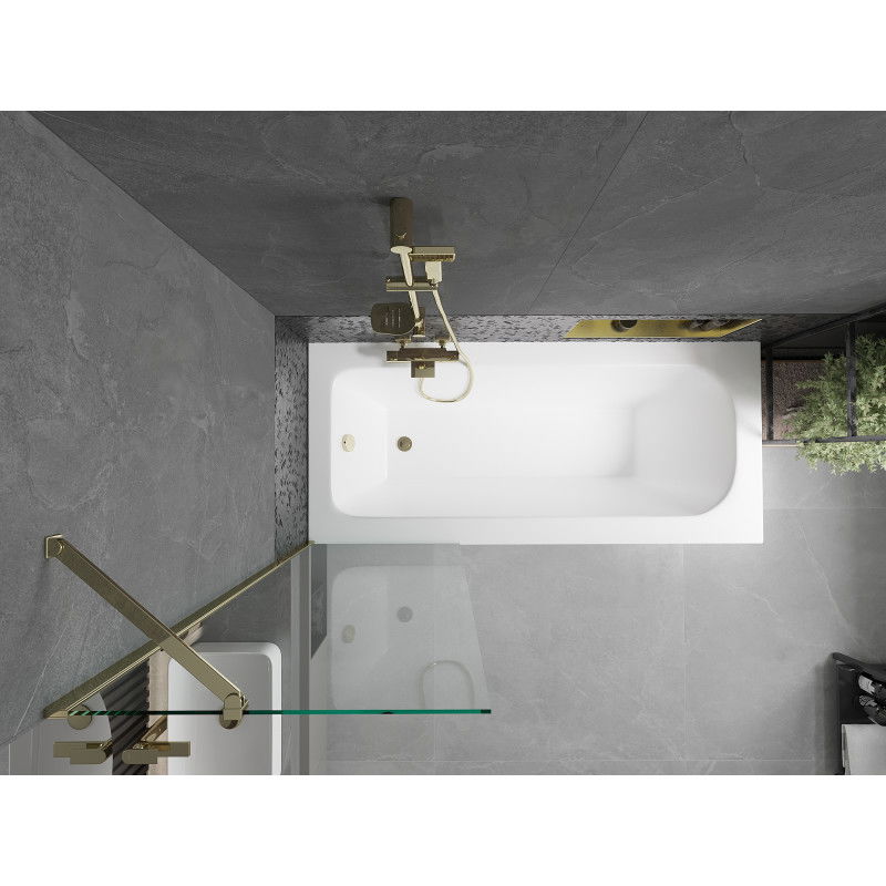 Mexen Vega cadă dreptunghiulară 180 x 80 cm cu carcasă și paravan cu 1 canat 60 cm, transparent, auriu - 550118080X9506000050