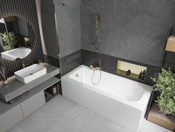 Mexen Vega téglalap alakú kád 150 x 70 cm burkolattal és 1-szárnyú paravánnal 60 cm, átlátszó, arany - 550115070X9506000050