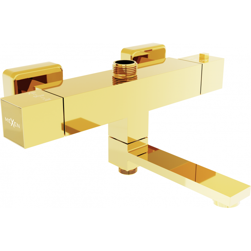 Baterie de baie și duș Mexen Cube cu termostat, aurie - 77910-50