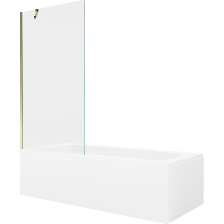 Mexen Vega cadă dreptunghiulară de 180 x 80 cm cu panouri si paravan cu 1 aripă 90 cm, transparent, auriu - 550118080X9509000050
