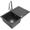 Mexen Bruno chiuvetă din granit cu 1 cuvă, cu scurgător și baterie de bucătărie Elia, negru cu pete - 6513-76-670101-00