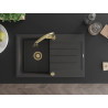 Mexen Bruno chiuvetă de granit cu 1 cuvă cu scurgător și baterie de bucătărie Elia, negru pătat - 6513-76-670101-50