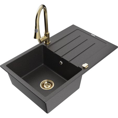Mexen Bruno chiuvetă granit comp. 1 cu scurgător și baterie bucătărie Elia, negru cu pete - 6513-76-670101-50