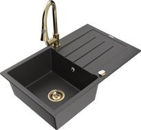 Mexen Bruno chiuvetă granit comp. 1 cu scurgător și baterie bucătărie Elia, negru cu pete - 6513-76-670101-50