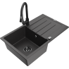 Mexen Bruno chiuvetă din granit cu 1 compartiment, cu scurgător și baterie de bucătărie Elia, negru pătat