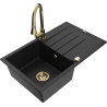 Mexen Bruno chiuvetă granitică cu 1 cuvă, cu scurgător și baterie de bucătărie Elia, negru - 6513-77-670101-50