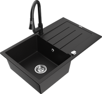 Mexen Bruno chiuvetă de granit cu o singură cameră cu scurgător și baterie de bucătărie Elia, negru - 6513-77-670101-70