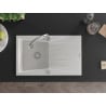 Mexen Cesar chiuvetă de granit cu un compartiment, cu picurător și baterie de bucătărie Elia, Albă - 6514-20-670101-00
