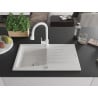 Mexen Cesar chiuvetă granit 1 cameră cu scurgător și baterie de bucătărie Elia, alb - 6514-20-670101-20
