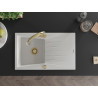 Mexen Cesar chiuvetă de granit cu 1 cameră și scurgător, cu baterie de bucătărie Elia, albă - 6514-20-670101-50