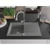 Mexen Cesar chiuvetă de granit cu 1 compartiment, cu scurgător și baterie de bucătărie Elia, gri - 6514-71-670101-00