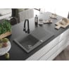 Mexen Cesar chiuvetă de bucătărie granit 1-cameră cu scurgător și baterie de bucătărie Elia, gri - 6514-71-670101-70