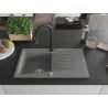 Mexen Cesar chiuvetă de bucătărie granit 1-cameră cu scurgător și baterie de bucătărie Elia, gri - 6514-71-670101-70