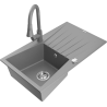 Mexen Cesar chiuvetă de bucătărie din granit cu o cuvă și scurgător și baterie Elia, gri - 6514-71-670101-71