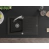 Mexen Cesar chiuvetă din granit cu 1 cameră, cu scurgător și baterie de bucătărie Elia, negru/or metalic auriu - 6514-75-670101?