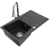 Mexen Cesar chiuvetă de granit cu 1 cuvă cu scurgător și baterie de bucătărie Elia, negru/auriu metalic