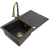 Mexen Cesar chiuvetă de bucătărie din granit cu 1 compartiment cu picurător și baterie Elia, negru/auriu metalizat