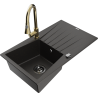 Mexen Cesar chiuvetă de granit cu 1 compartiment cu scurgător și baterie de bucătărie Elia, negru/auriu metalizat