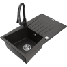 Mexen Cesar chiuvetă de bucătărie din granit cu 1 compartiment, scurgător și baterie Elia, negru/auriu metalic