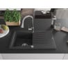 Mexen Cesar chiuvetă de granit cu 1 compartiment cu scurgător și baterie de bucătărie Elia, negru pătat - 6514-76-670101-00