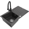 Mexen Cesar chiuvetă de granit cu 1 compartiment cu picurător și baterie de bucătărie Elia, negru presărat