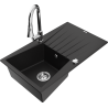Mexen Cesar chiuvetă de granit cu 1 compartiment și scurgător și baterie de bucătărie Elia, negru - 6514-77-670101-00