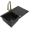Mexen Cesar chiuvetă de granit cu 1 cuvă, cu picurător și baterie de bucătărie Elia, negru - 6514-77-670101-50-B