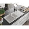 Mexen Andres chiuvetă de granit cu 1,5 camere cu scurgător și baterie de bucătărie Elia, alb - 6515-20-670101-00
