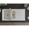 Mexen Andres chiuvetă de granit 1,5-camere cu scurgător și baterie de bucătărie Elia, alb - 6515-20-670101-50