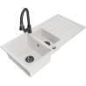 Mexen Andres 1,5 rekeszes, csepptálcás gránit mosogató és Elia konyhai csaptelep, fehér - 6515-20-670101-70