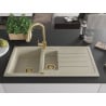 Mexen Andres chiuvetă din granit cu 1,5 compartimente cu scurgător și baterie de bucătărie Elia, bej - 6515-69-670101-50