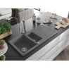Mexen Andres chiuvetă de granit 1,5 camere cu scurgător și baterie de bucătărie Elia, gri - 6515-71-670101-00