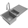 Mexen Andres chiuvetă de bucătărie din granit cu 1,5 compartimente, cu scurgător și robinet Elia, gri - 6515-71-670101-00