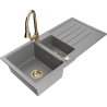 Mexen Andres chiuvetă din granit cu 1,5 compartimente, cu scurgător și baterie de bucătărie Elia, gri - 6515-71-670101-50
