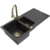 Mexen Andres chiuvetă de bucătărie din granit cu 1,5 compartimente, cu picurător și baterie Elia, negru/metalizat argintiu