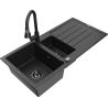 Mexen Andres chiuvetă de granit cu 1,5 compartimente, cu picurător și cu baterie de bucătărie Elia, negru/argintiu