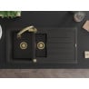 Mexen Andres chiuvetă din granit cu 1,5 compartimente cu scurgător și baterie de bucătărie Elia, negru/auriu metalizat - 6515-7?