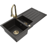 Mexen Andres chiuvetă din granit cu 1,5 cuve cu scurgător și baterie de bucătărie Elia, negru/auriu metalizat