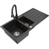 Mexen Andres chiuvetă de granit cu 1,5 compartimente cu scurgător și baterie de bucătărie Elia, negru/auriu metalic