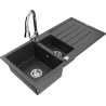 Mexen Andres chiuvetă de granit 1,5-camere cu scurgător și baterie de bucătărie Elia, negru cu pete - 6515-76-670101-00