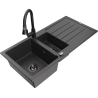 Mexen Andres 1,5 rekeszes gránit mosogató csepegtetővel és Elia konyhai csappal, fekete pöttyös - 6515-76-670101-70-B