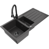 Mexen Andres chiuvetă din granit 1,5 compartimente cu scurgător și baterie de bucătărie Elia, negru pătat