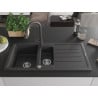 Mexen Andres chiuvetă din granit cu 1,5 camere cu scurgător și baterie de bucătărie Elia, negru pătat - 6515-76-670101-76